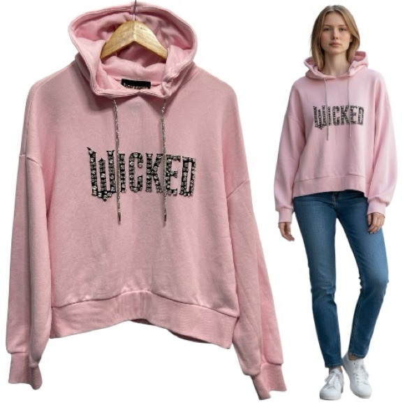 Forever 21 Tops - Forever 21 WICKED Faux Gem Pink Sweatshirt Hoodie - Women’s Small NWT